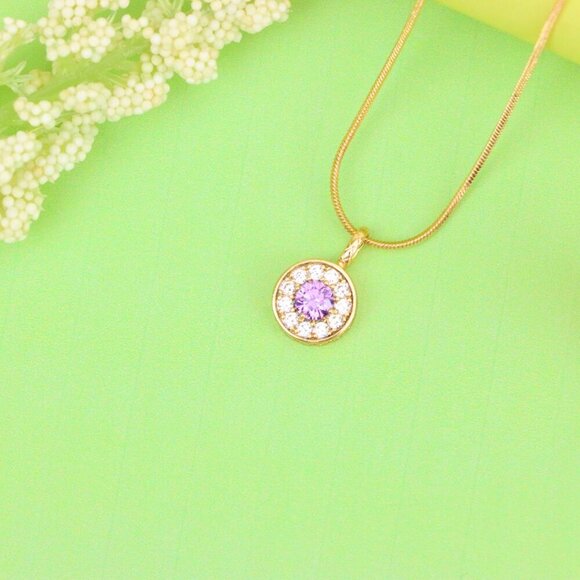 "Round Purple Crystal Pendant in Rose Gold with Halo, XPPT1590 - Picture 10 of 13